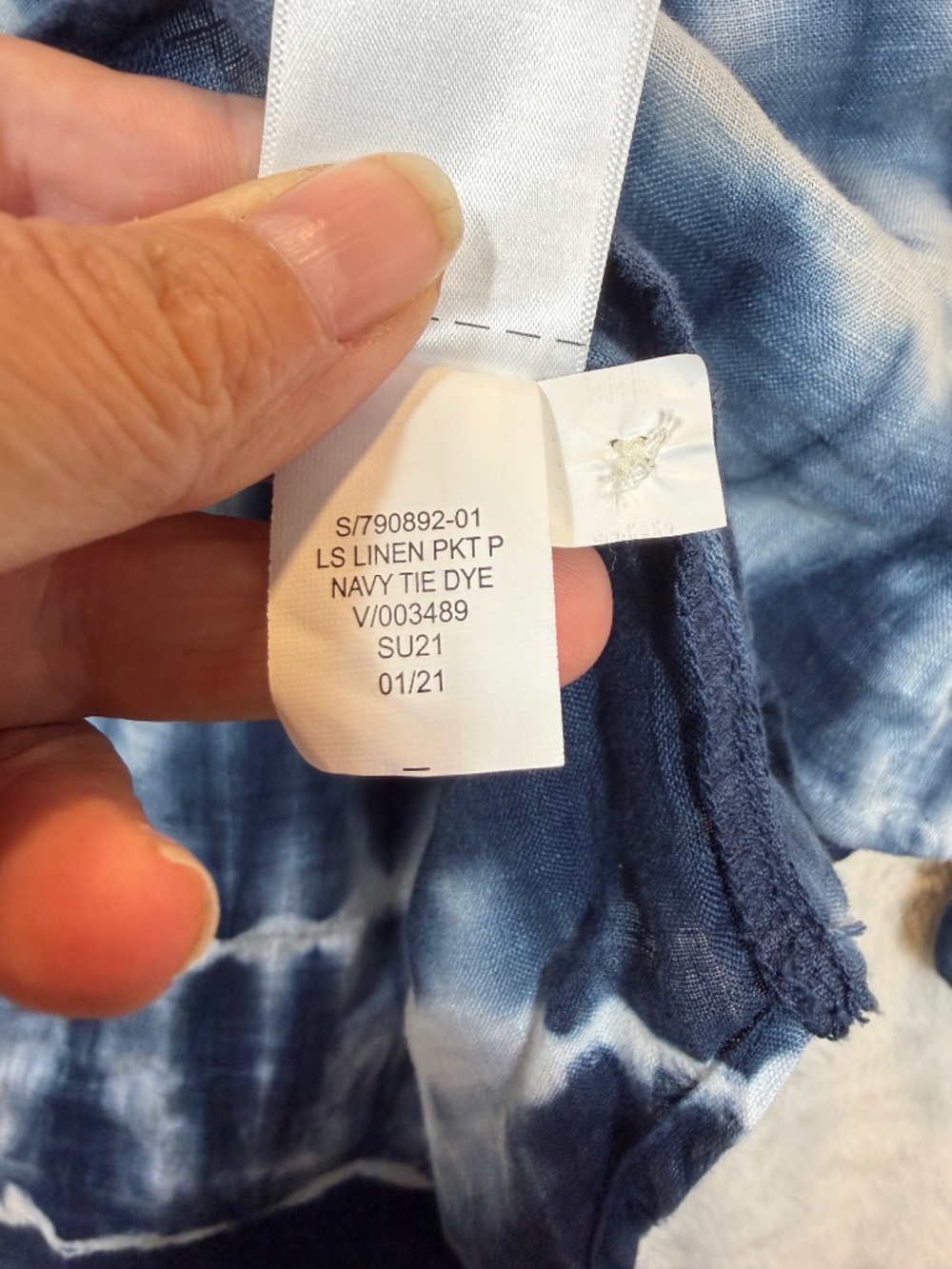 GAP Tunic Top Womens Size Large Blue White Linen Tie Dye Coastal Boho Oversized - Picture 5 of 8